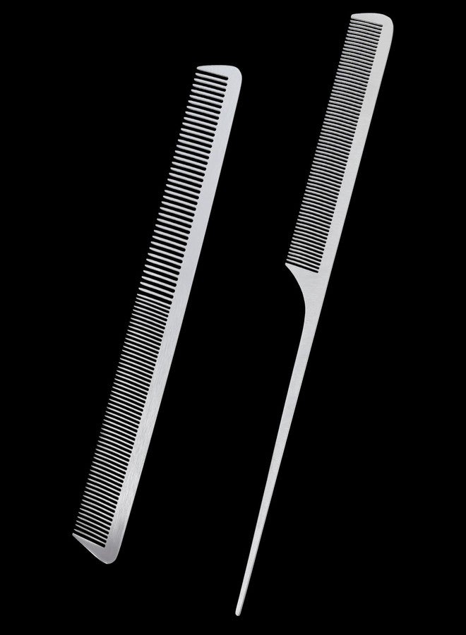 Elegaperma 2pcs metal rat tail comb, Fine Tooth Stainless Steel Rat Tail Comb & Straight Combs, Metal Combs for Hair Women and Men Stylist Detangling Salon Use - Image 1