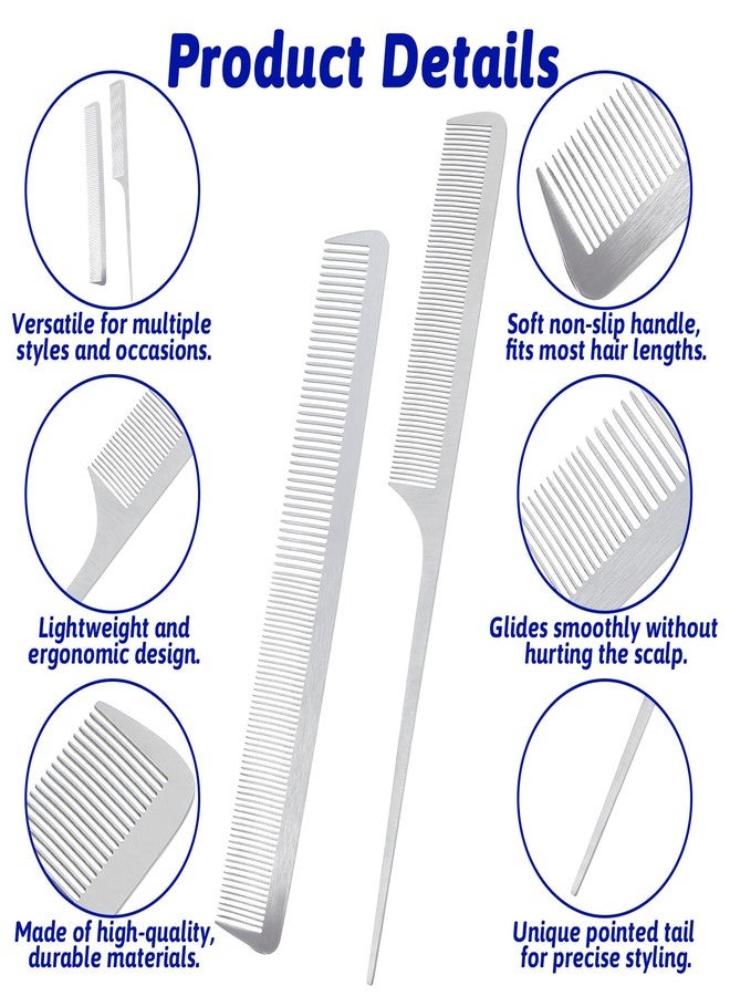 Elegaperma 2pcs metal rat tail comb, Fine Tooth Stainless Steel Rat Tail Comb & Straight Combs, Metal Combs for Hair Women and Men Stylist Detangling Salon Use - Image 5