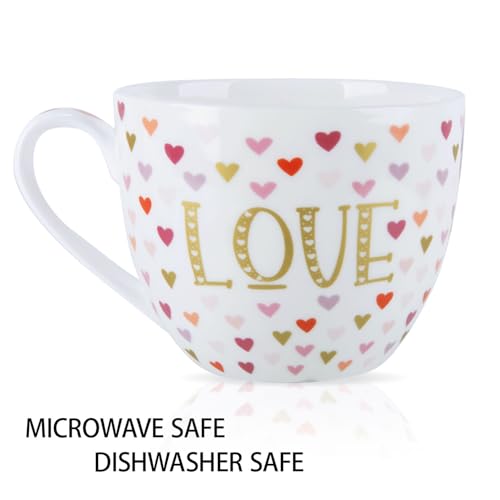 MFoffice LOVE Heart Coffee Mug - 20 oz Bone China Mugs with Gold LOVE Design and Colorful Hearts, Perfect Gifts for Mom Women Mothers Day, Designed in England by Harvest Green Studio - Image 4
