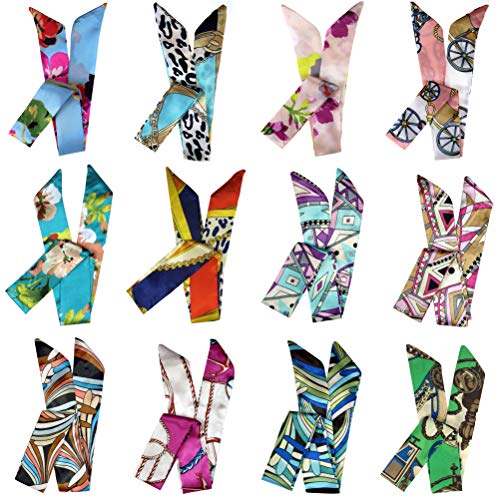 LilMents 12 Mixed Designs Satin Head Hair Handbag Handle Highlights Scarf Tie Lot (Set F) - Image 1