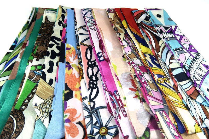 LilMents 12 Mixed Designs Satin Head Hair Handbag Handle Highlights Scarf Tie Lot (Set F) - Image 3