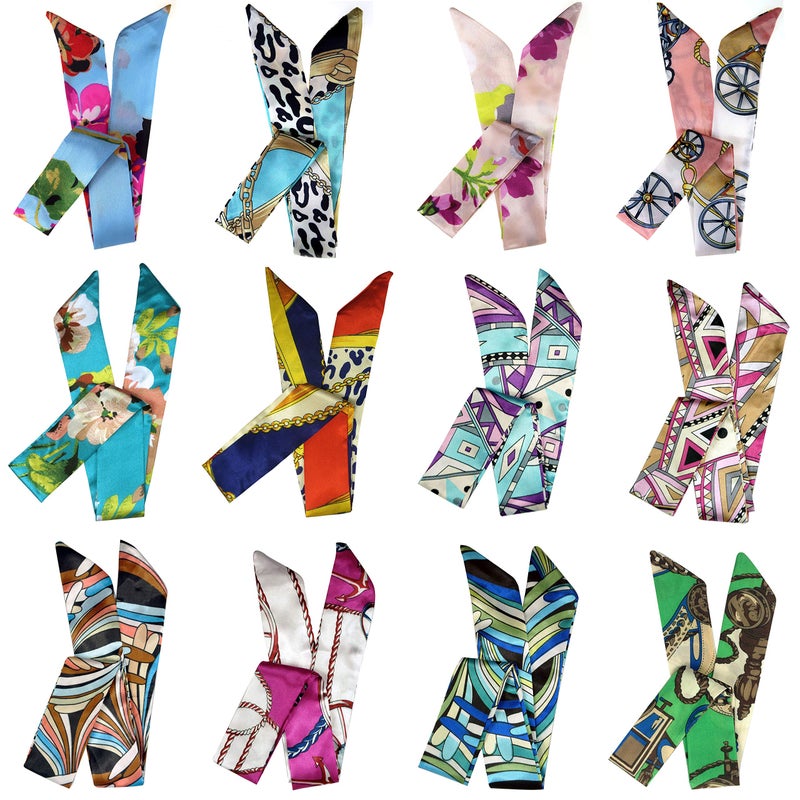 LilMents 12 Mixed Designs Satin Head Hair Handbag Handle Highlights Scarf Tie Lot (Set F) - Image 4