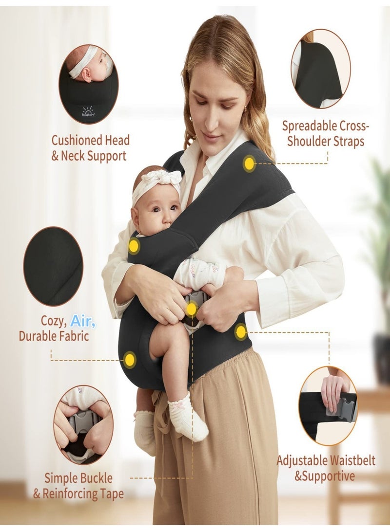نور آند ستار حمالة أطفال قابلة للنقل أمامي لحديثي الولادة 0-36 شهر - تصميم صحي للورك مريح، أسود، حمالة تنفس للوالدين بدون استخدام اليدين - Image 1