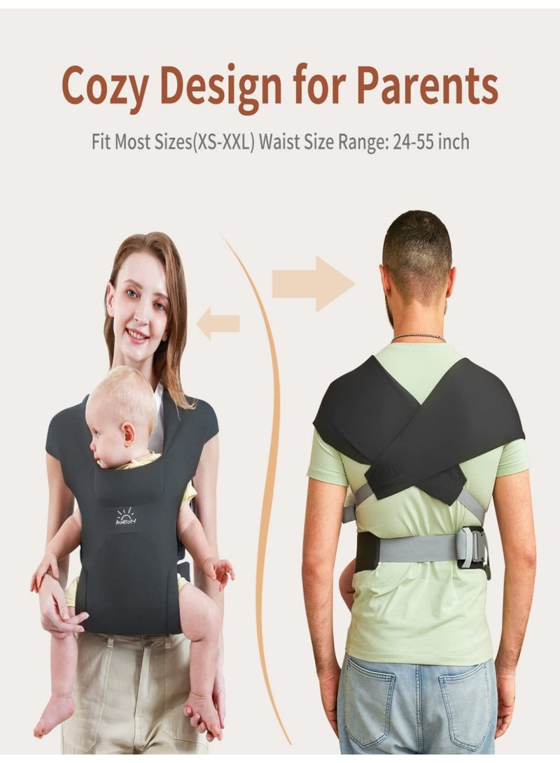 نور آند ستار حمالة أطفال قابلة للنقل أمامي لحديثي الولادة 0-36 شهر - تصميم صحي للورك مريح، أسود، حمالة تنفس للوالدين بدون استخدام اليدين - Image 3