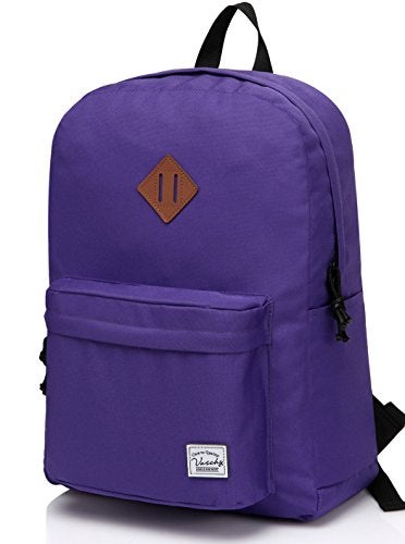 VASCHY Lightweight Backpack for School, Classic Basic Water Resistant Casual Daypack for Travel with Bottle Side Pockets (Purple) - Image 1