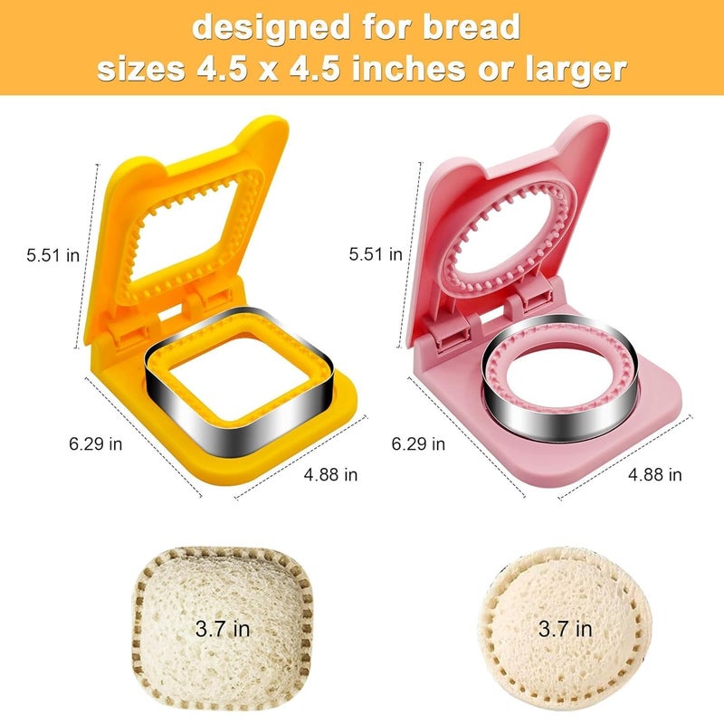 Maplekart Attractive Look Sandwich Cutter and Sealer Set2PCS Breakfast Sandwich Maker Great for Lunchbox and Bento Box Kids Children Boys Girls Homemade Bread Sandwich Maker Molds Circle Square  - Image 3