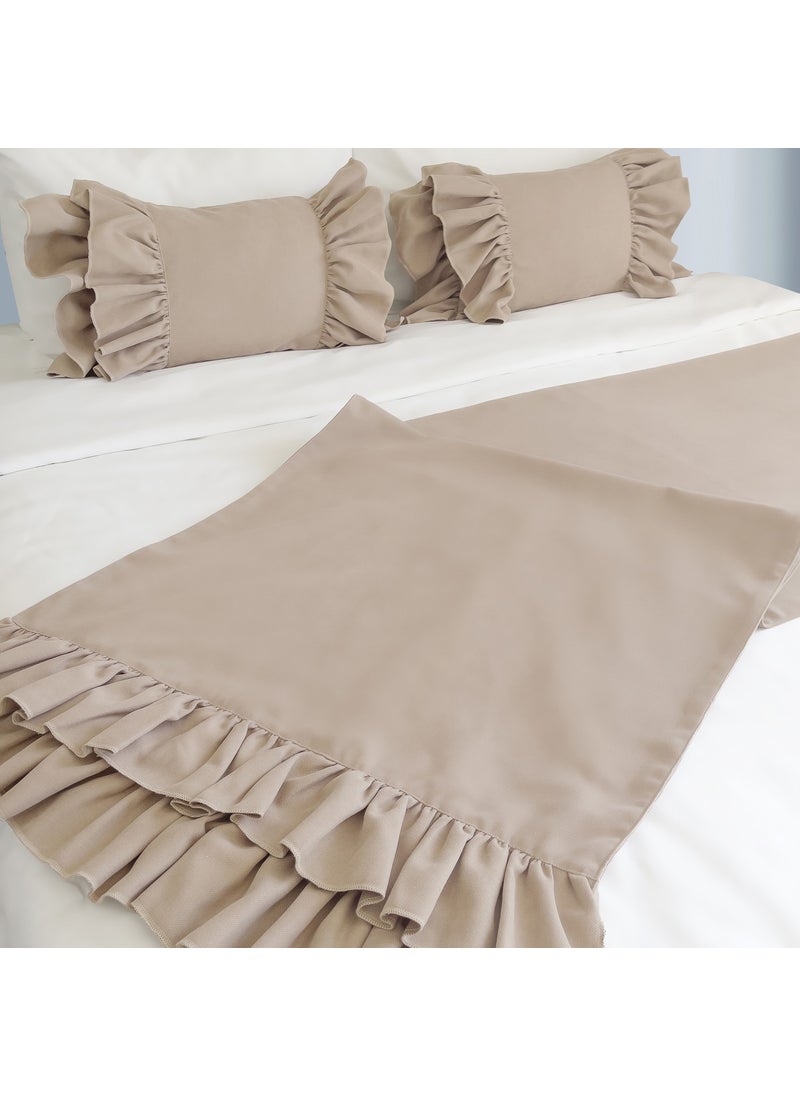 Ritmo Home Bed Runner & Stuffed Throw Pillow Set with Ruffles  - Image 3