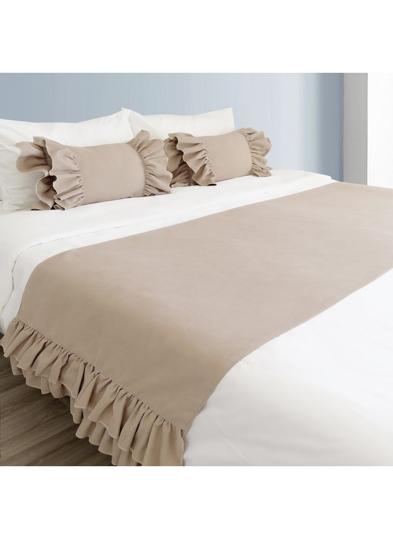Ritmo Home Bed Runner & Stuffed Throw Pillow Set with Ruffles  - Image 4