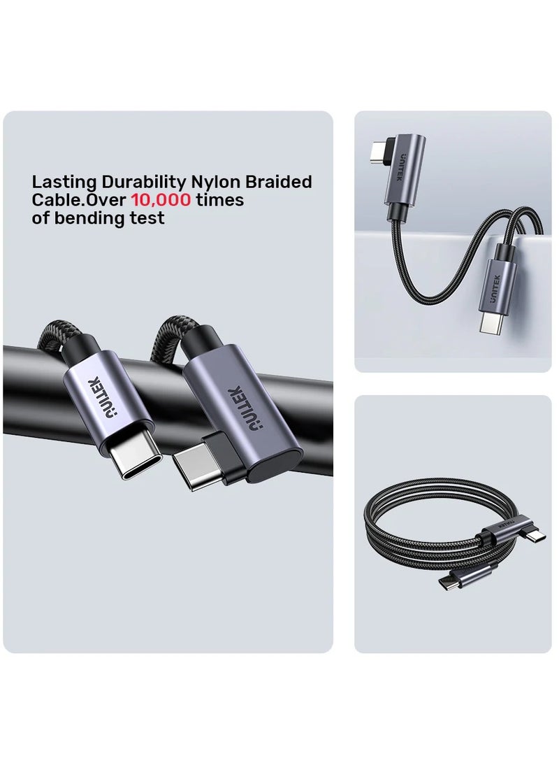 UNITEK كابل Unitek C14123BK USB-C إلى USB-C، 90 درجة، على شكل حرف L، شحن PD 100 وات، أسود. - Image 4