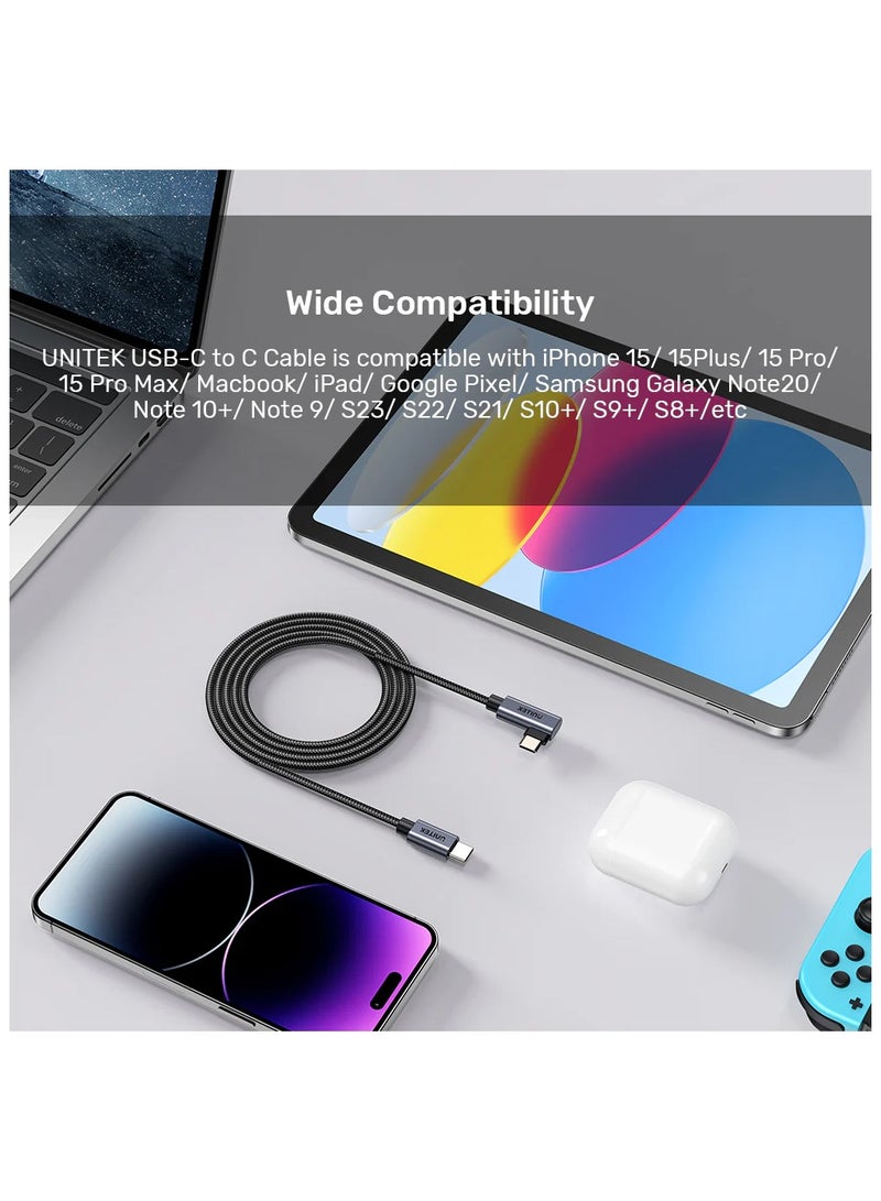 UNITEK كابل Unitek C14123BK USB-C إلى USB-C، 90 درجة، على شكل حرف L، شحن PD 100 وات، أسود. - Image 5