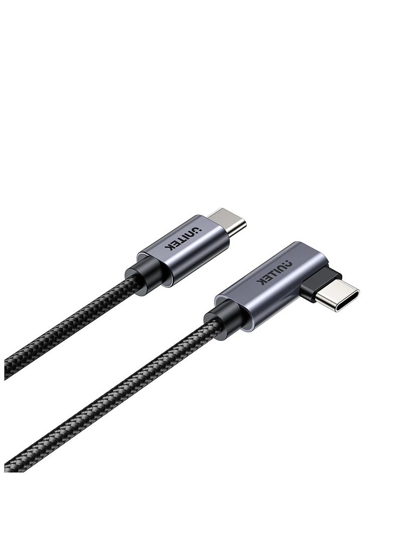 UNITEK كابل Unitek C14123BK USB-C إلى USB-C، 90 درجة، على شكل حرف L، شحن PD 100 وات، أسود.  - Image 2