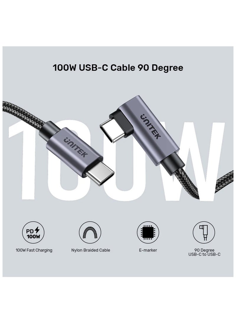 UNITEK كابل Unitek C14123BK USB-C إلى USB-C، 90 درجة، على شكل حرف L، شحن PD 100 وات، أسود.  - Image 4