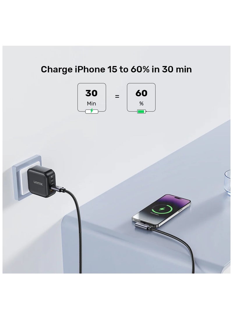 UNITEK كابل Unitek C14123BK USB-C إلى USB-C، 90 درجة، على شكل حرف L، شحن PD 100 وات، أسود.  - Image 5