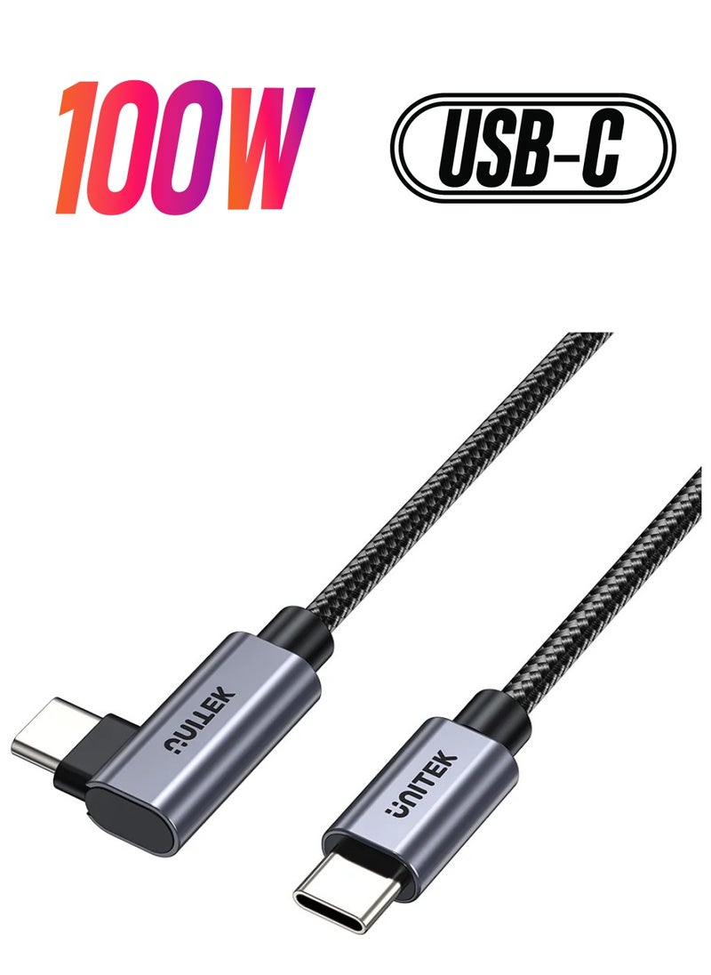 UNITEK كابل Unitek C14123BK USB-C إلى USB-C، 90 درجة، على شكل حرف L، شحن PD 100 وات، أسود.  - Image 1