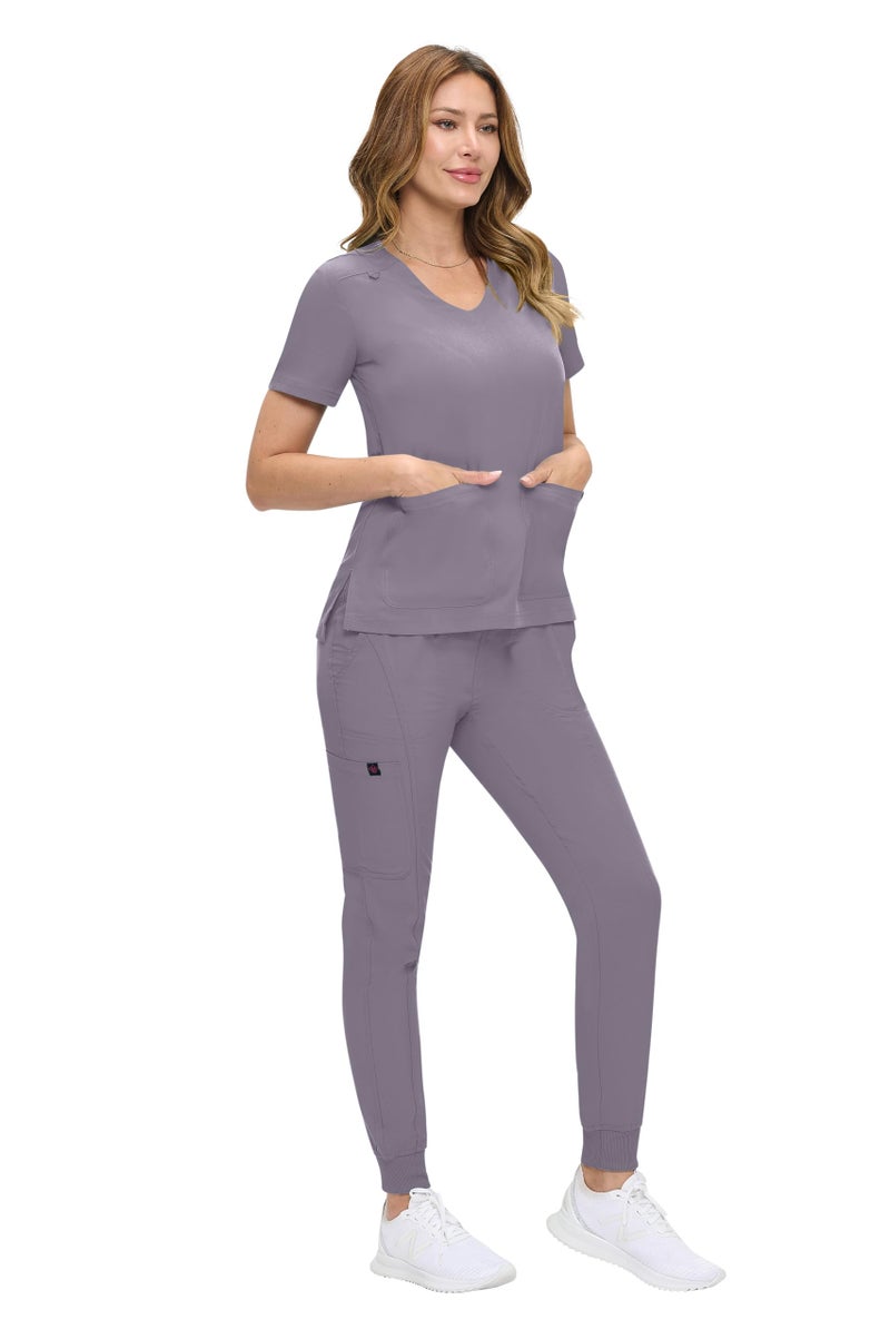 Natural Uniforms Womens Ultra-Soft Luxe Stretch Jogger Scrub Set with Regular and Petite Sizes (Charcoal, Large) - Image 2