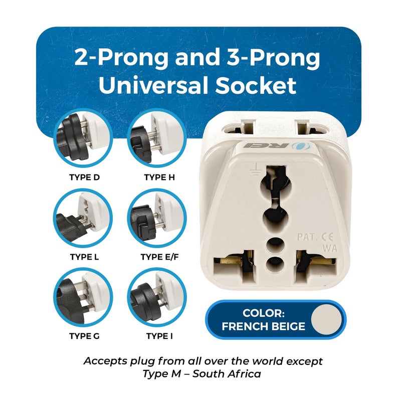 OREI Orei USA to India Converter Plug World USA UK China Australia to India Plug Converter Type D Adapter 2 in 1 Canada to India Converter Plug CE RoHS Beige 1 Pack  - Image 3