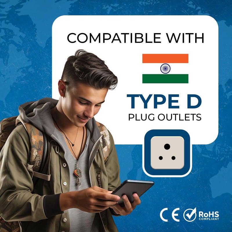 OREI Orei USA to India Converter Plug World USA UK China Australia to India Plug Converter Type D Adapter 2 in 1 Canada to India Converter Plug CE RoHS Beige 1 Pack  - Image 5