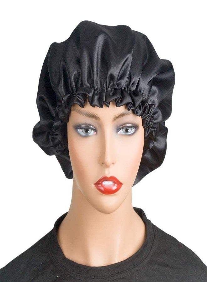 Libea Satin Silk Hair Bonnet cap with 3 Primium Silk Satin Scrunchies|Satin head cap for sleeping| Satin bonnet for curly hair (black) - Image 3