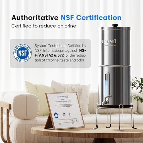 Purewell 1.5G Gravity Water Filter System, 3-Stage 0.01μm Ultra-Filtration Stainless Steel Countertop System with 2 Filters and Stand, Reduce 99% Chlorine, PW-MKS - Image 2