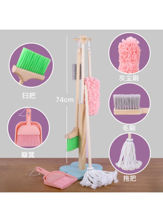 DN Children's Cleaning Set Wooden Broom Mop Small Cleaner Simulation Play Home Work Educational Toys - Image 4