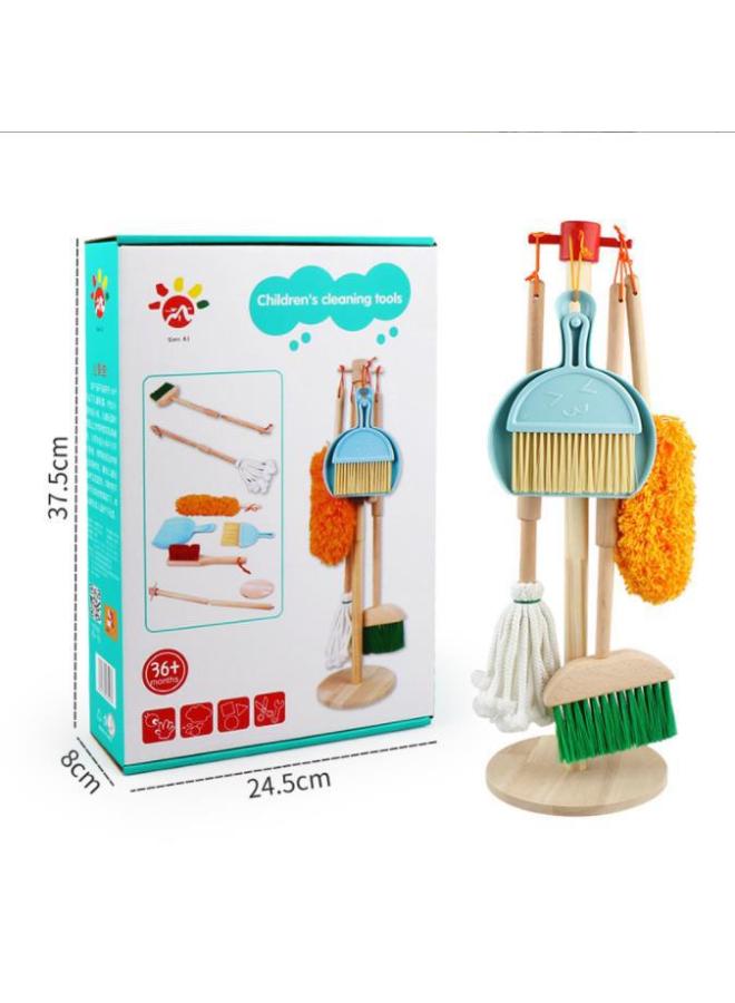 DN Children's Cleaning Set Wooden Broom Mop Small Cleaner Simulation Play Home Work Educational Toys - Image 1