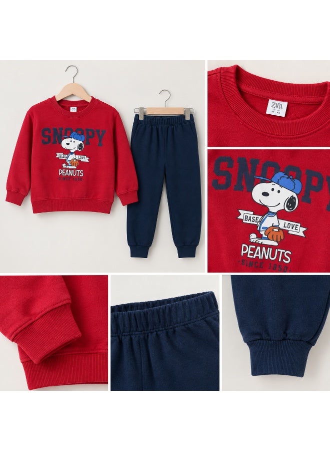 Zara Boys Peanuts Snoopy 100% Cotton Sweatshirt and Jogger Set - Image 2