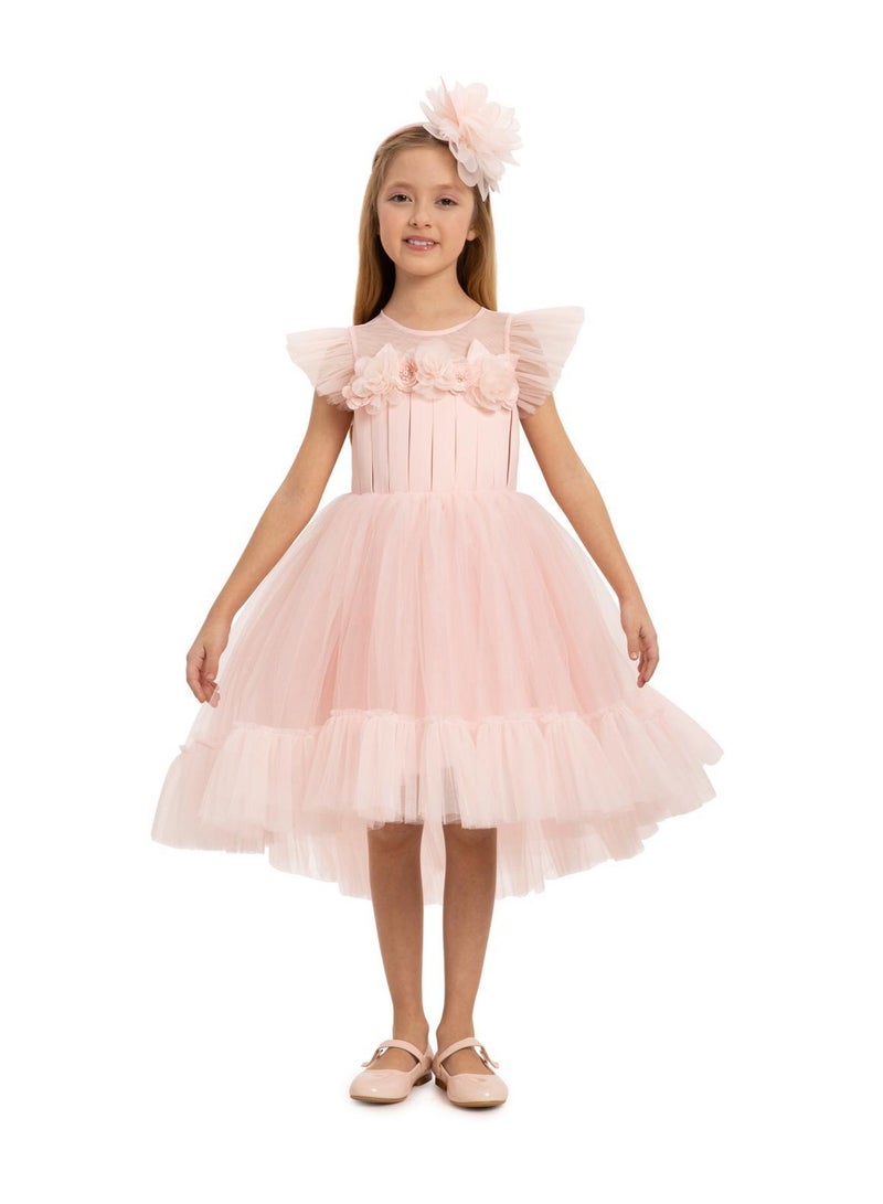 فيا بامبينو فستان تول وردي مزين بالزهور - Image 1