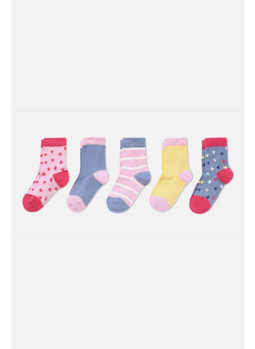 Tchibo - Toddlers Girl 5 Pairs Printed Socks Set, Pink and Ash Blue Combo - Image 1