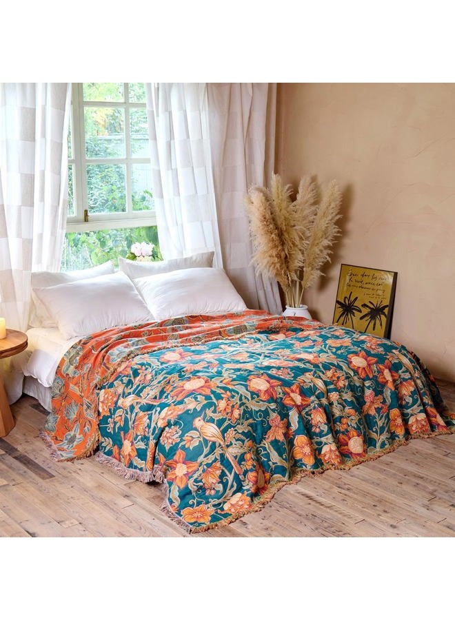 MSGKV Boho Throw Blanket for Bed Twin Size 100% Cotton Floral Bird Blanket 60"x80" Sofa Couch Blankets Muslin Breathable Lightweight Farmhouse Blankets Boho Home Decor All Seasons - Image 5