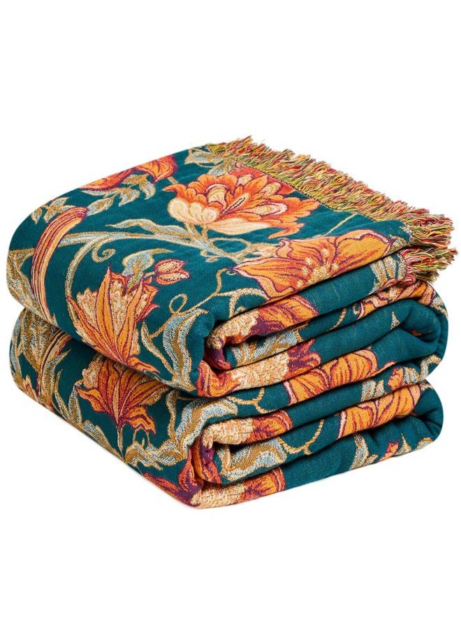 MSGKV Boho Throw Blanket for Bed Twin Size 100% Cotton Floral Bird Blanket 60"x80" Sofa Couch Blankets Muslin Breathable Lightweight Farmhouse Blankets Boho Home Decor All Seasons - Image 1