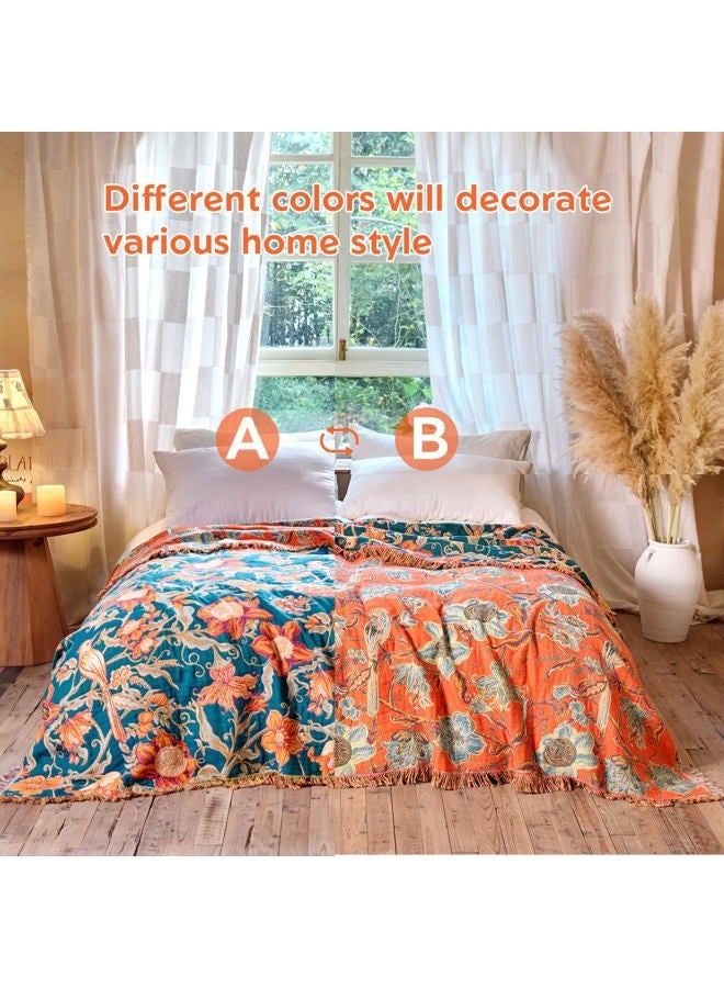 MSGKV Boho Throw Blanket for Bed Twin Size 100% Cotton Floral Bird Blanket 60"x80" Sofa Couch Blankets Muslin Breathable Lightweight Farmhouse Blankets Boho Home Decor All Seasons - Image 3
