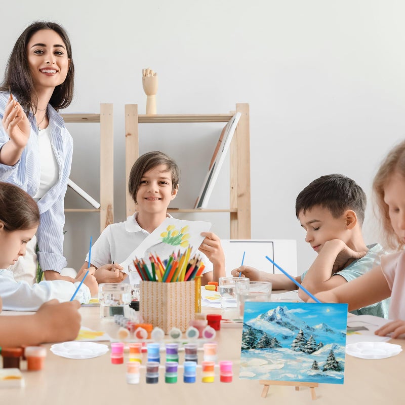 Qilery 24 Set 6 X 8 Inch Mini Canvas Boards And Easel For Painting  Acrylic Paint Strips  Palettes  Brushes  Canvases Painting Kits For Kids Adults Artists Beginners Oil Acrylic Painting Party Favors - Image 4