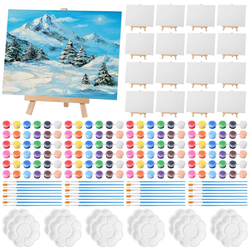 Qilery 24 Set 6 X 8 Inch Mini Canvas Boards And Easel For Painting  Acrylic Paint Strips  Palettes  Brushes  Canvases Painting Kits For Kids Adults Artists Beginners Oil Acrylic Painting Party Favors - Image 1