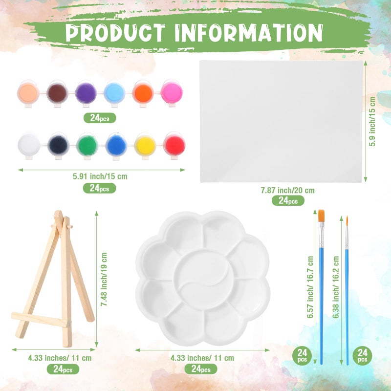 Qilery 24 Set 6 X 8 Inch Mini Canvas Boards And Easel For Painting  Acrylic Paint Strips  Palettes  Brushes  Canvases Painting Kits For Kids Adults Artists Beginners Oil Acrylic Painting Party Favors - Image 2
