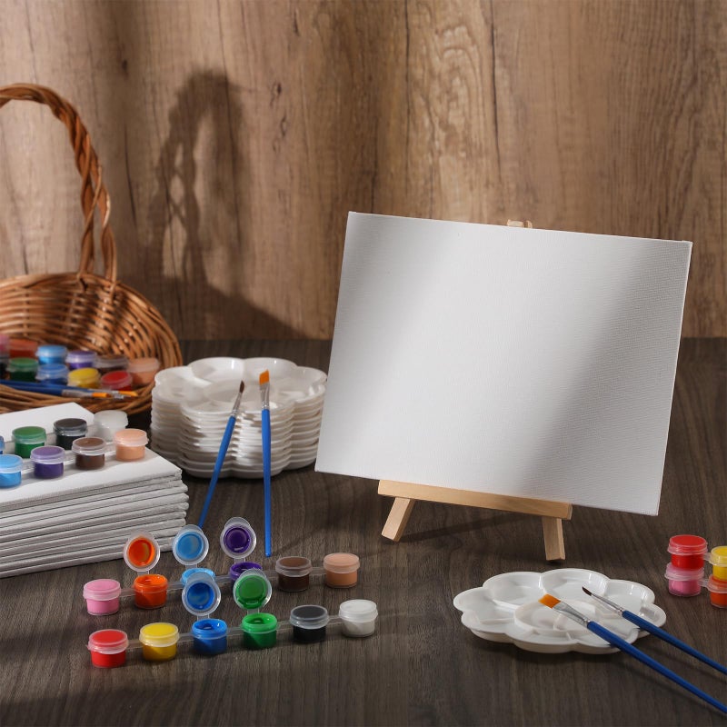 Qilery 24 Set 6 X 8 Inch Mini Canvas Boards And Easel For Painting  Acrylic Paint Strips  Palettes  Brushes  Canvases Painting Kits For Kids Adults Artists Beginners Oil Acrylic Painting Party Favors - Image 3