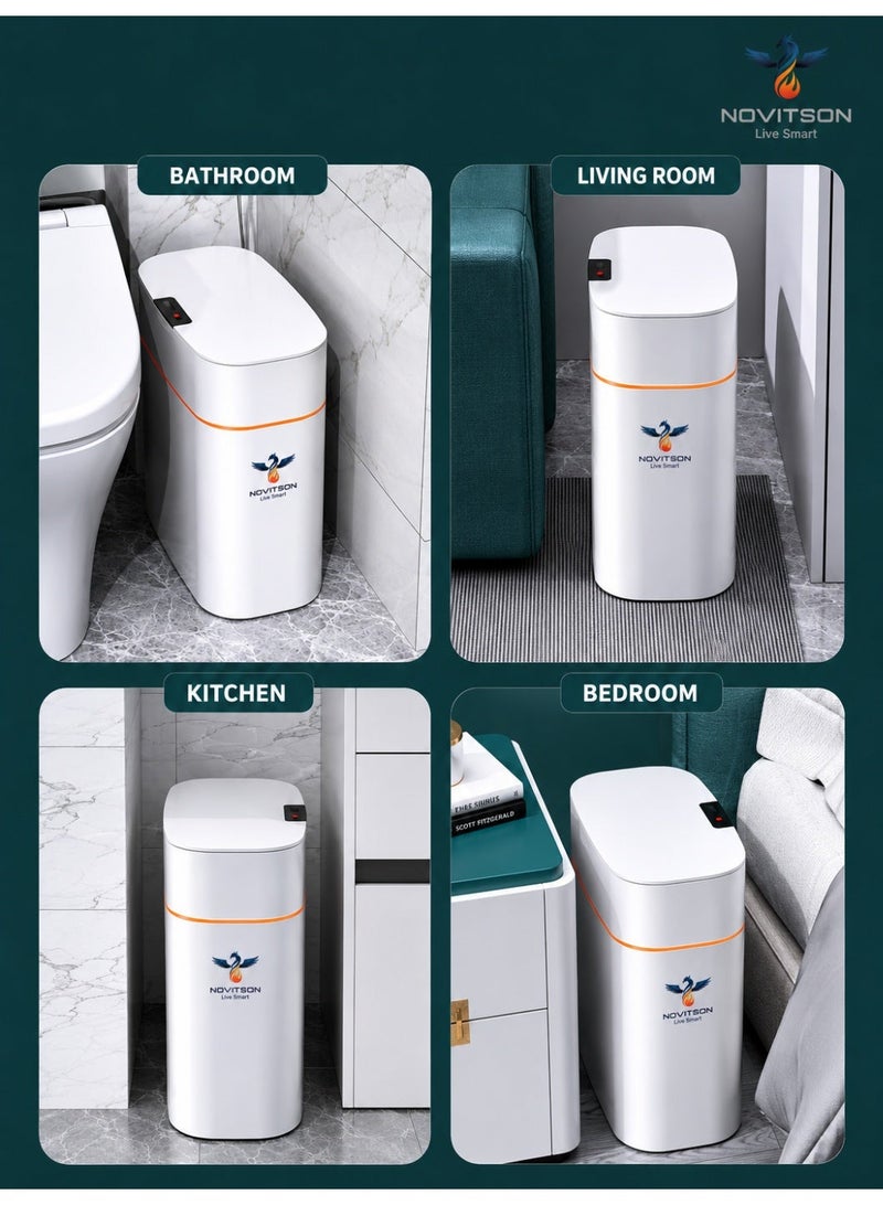 Novitson 16L Smart Sensor Trash Bin – Automatic Motion Sensor Touchless Dustbin with Lid for Kitchen, Bathroom & Bedroom | Hands-Free Waste Bin | White | NSB-6850W - Image 3