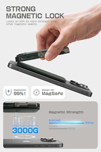 SUPCASE لمحفظة MagSafe مع حامل، محفظة مغناطيسية للرجال، [تحمل 5 بطاقات] [حامل قابل للتعديل] [حجب RFID] حامل هاتف، حامل بطاقات ائتمان ثلاثي القوائم لهواتف iPhone 17/16/15/14/13/12، جولدان - Image 2