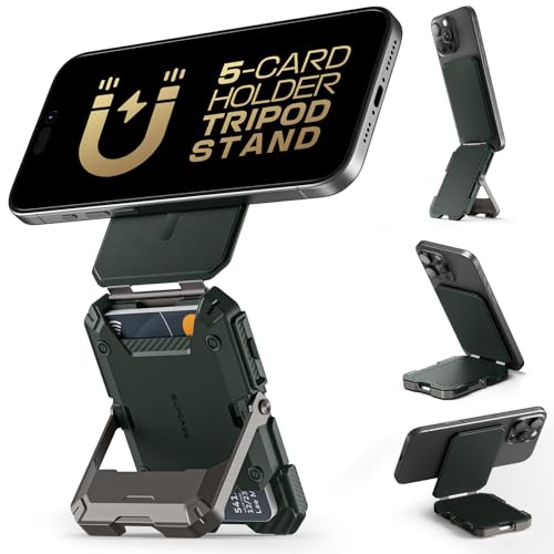 SUPCASE لمحفظة MagSafe مع حامل، محفظة مغناطيسية للرجال، [تحمل 5 بطاقات] [حامل قابل للتعديل] [حجب RFID] حامل هاتف، حامل بطاقات ائتمان ثلاثي القوائم لهواتف iPhone 17/16/15/14/13/12، جولدان - Image 1