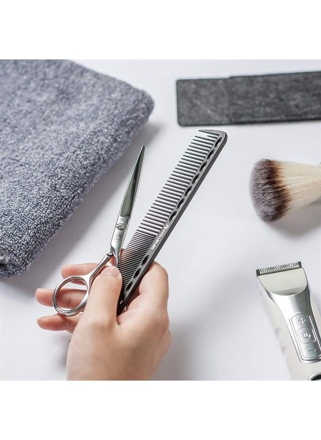 Hyoujin - 605 Black Carbon Fine Cutting Comb 230℃ Heat Resistant Hairdressing Comb Master Barber Comb with fine tooth-14 holes for cutting and hairstyling - Image 1