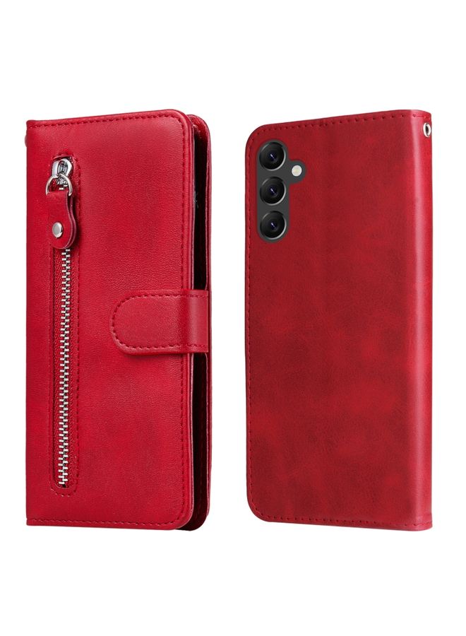 BGM Case Cover For Samsung Galaxy A14 5G Calf Texture Zipper Leather Phone Case Red