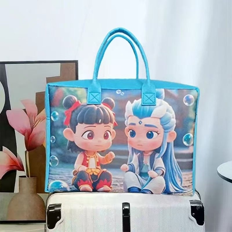 Generic Felt Storage Cartoon Travel Bag Large Capacity Essential Storage Bag for Going Out Luggage Bag Trolley Case Can Be Used as a Suitcase Bubble lotus root 