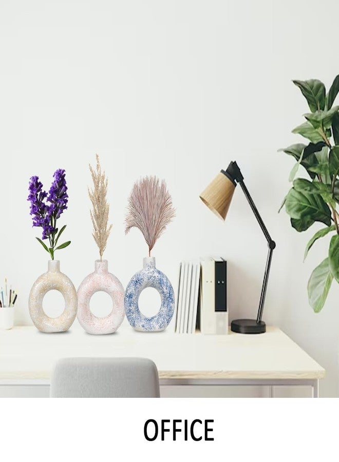 Crazy Sutra Sukoon by Crazy Sutra Beautiful Ceramic Vases Flower Planters Ring Shape Unique Quality Home Decor Center Table Bedroom Side Corner Decoration - Set of 3 - Image 3