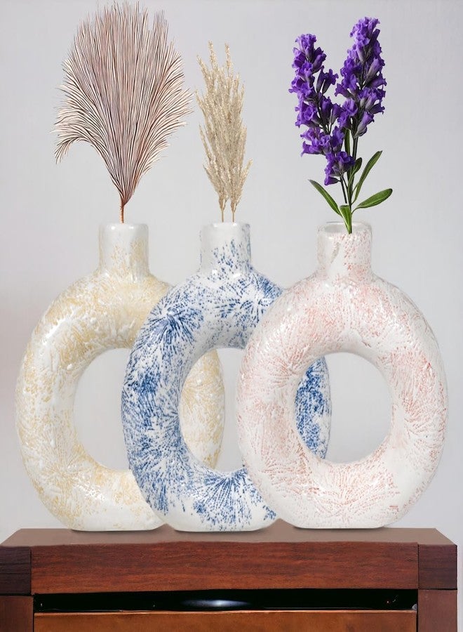 Crazy Sutra Sukoon by Crazy Sutra Beautiful Ceramic Vases Flower Planters Ring Shape Unique Quality Home Decor Center Table Bedroom Side Corner Decoration - Set of 3 - Image 1