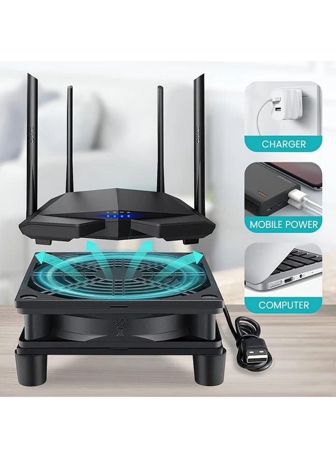 مروحة تبريد USB سوداء مقاس 12 × 12 سم للراوتر والكمبيوتر المحمول والدفتر متعددة الوظائف مروحة صغيرة - Image 3