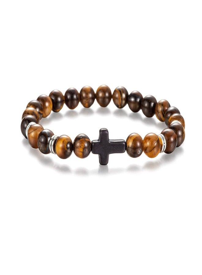 Softones 8mm Beads Cross Bracelet for Women Men Natural Stone Elastic Stretch Prayer Bracelet for Women,with Gift Box - Image 1