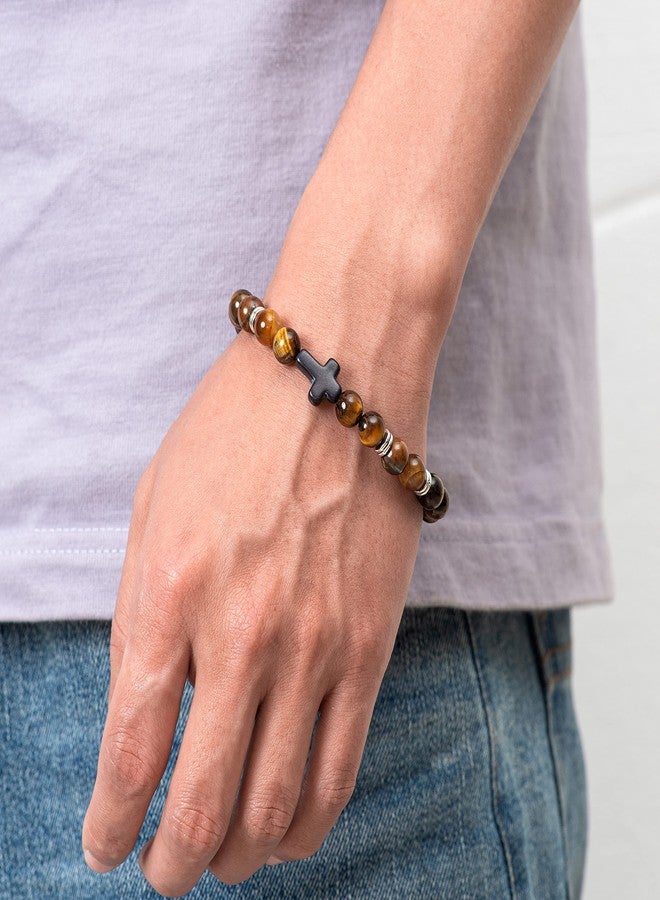 Softones 8mm Beads Cross Bracelet for Women Men Natural Stone Elastic Stretch Prayer Bracelet for Women,with Gift Box - Image 2