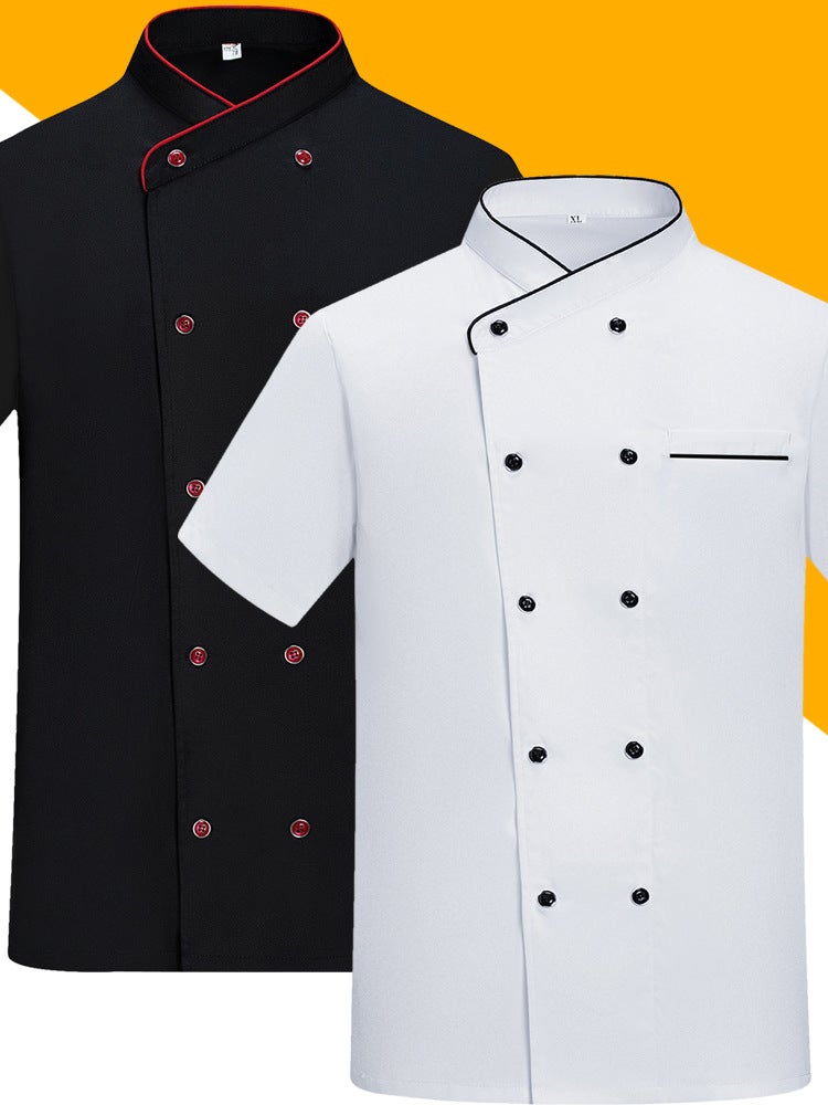 High-end polyester-cotton French chef's clothing short-sleeved chef's uniform summer men's and women's short-sleeved baking cake room western restaurant worker - Image 2