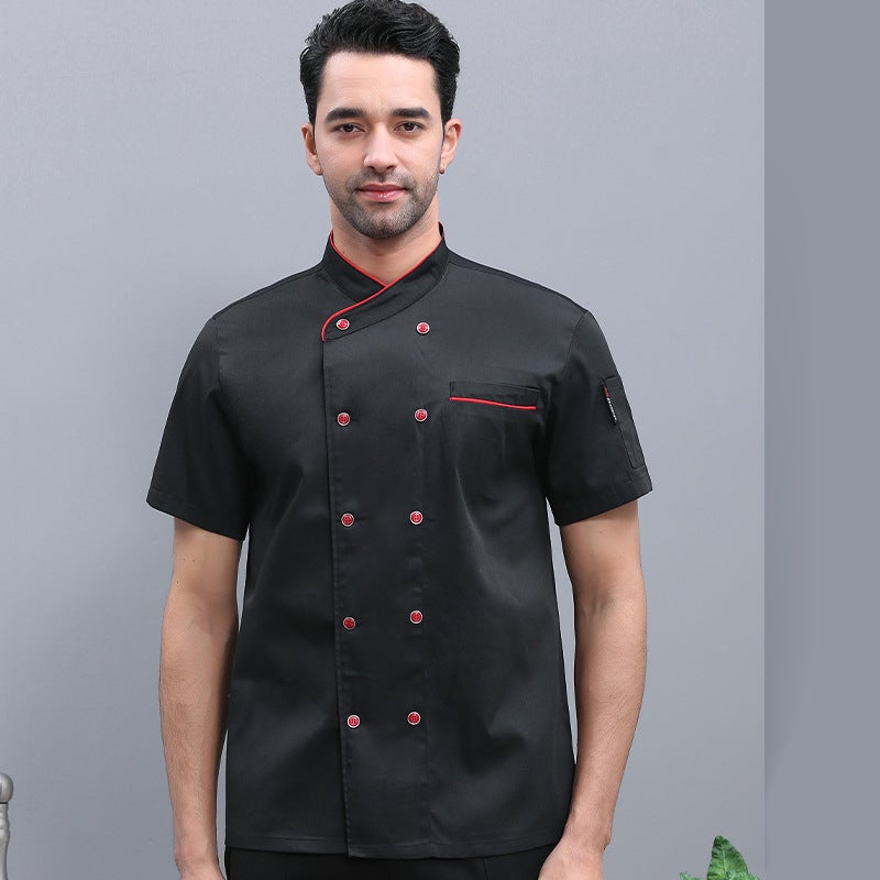 High-end polyester-cotton French chef's clothing short-sleeved chef's uniform summer men's and women's short-sleeved baking cake room western restaurant worker - Image 1