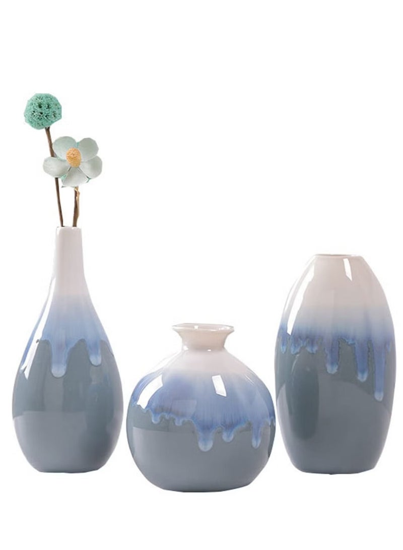 يوڠام طقم مزهريات خزفية مكون من ثلاث قطع ديكور للمزرعة والمنزل مزهريات للزهور الصغيرة مزهرية لزهور الليجو ديكور كلاسيكي مزهريات مركزية لطاولة الطعام ورف الكتب - Image 1
