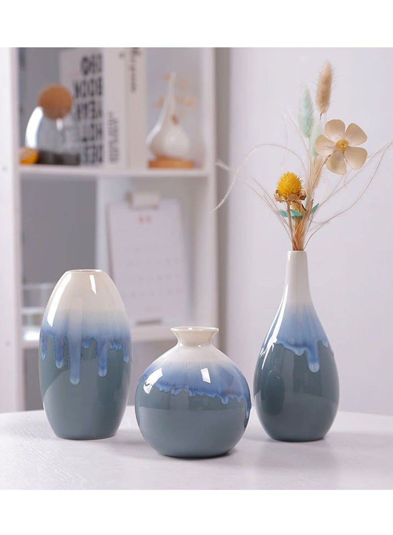 يوڠام طقم مزهريات خزفية مكون من ثلاث قطع ديكور للمزرعة والمنزل مزهريات للزهور الصغيرة مزهرية لزهور الليجو ديكور كلاسيكي مزهريات مركزية لطاولة الطعام ورف الكتب - Image 5